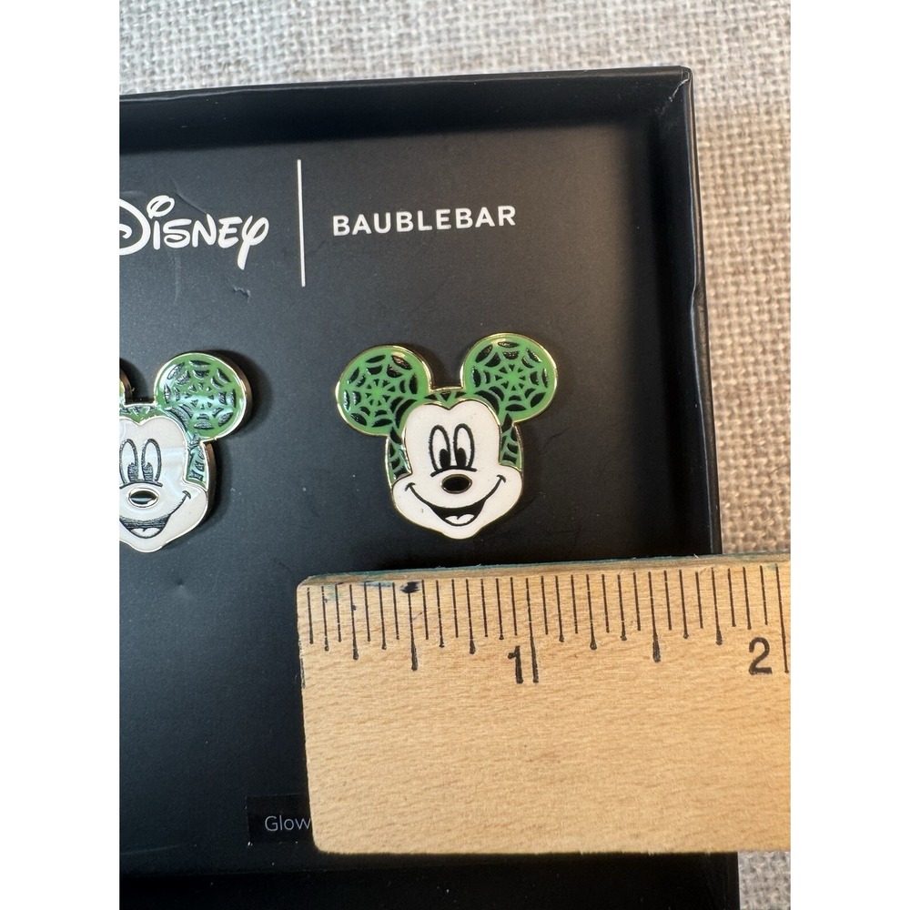 NEW Disney Baublebar Halloween Spiderweb Mickey Glow in the Dark Post Earrings - Picture 4 of 6